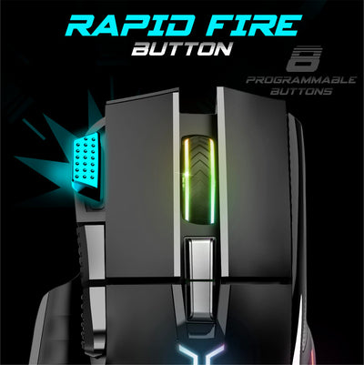 SPIRIT OF GAMER | Gaming Maus PC mit 12800 DPI | RGB Maus mit 8 Programmierbaren Tasten darunter 1 Rapid Fire | 13 Hintergrundbeleuchtungseffekte | Ergonomische Gaming Mouse mit Daumenauflage