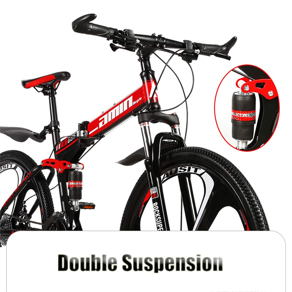Wmmner Faltbares Mountainbike mit doppelter Federung, 66 cm (26 Zoll), für Erwachsene und Männer, Mountainbike, Geländefahrrad, für Jungen und Mädchen mit Scheibenbremse, Stahlrahmen mit hohem