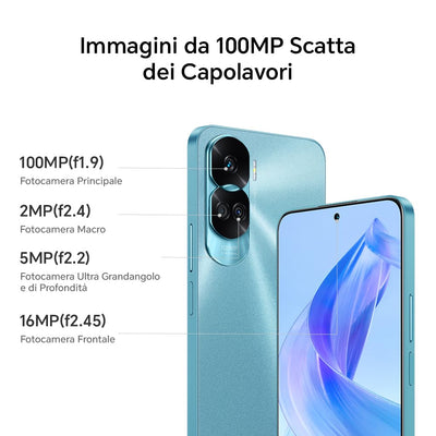 HONOR 90 Lite Smartphone 5G, 8 GB RAM und 256 GB, FullView Display von 6,7 Zoll bei 90 Hz, Dreifachkamera mit 100 MP mit 4500 mAh Akku, Dual SIM, Android 13, Cyan Lake