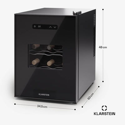 Klarstein Freistehender Weinkühlschrank 1 Zone, Getränkekühlschrank Klein, Kleiner Weinschrank, Wein-Kühlschrank Klein mit Glastür, Indoor/Outdoor Flaschenkühlschrank, Wine Fridge, 12 Flaschen