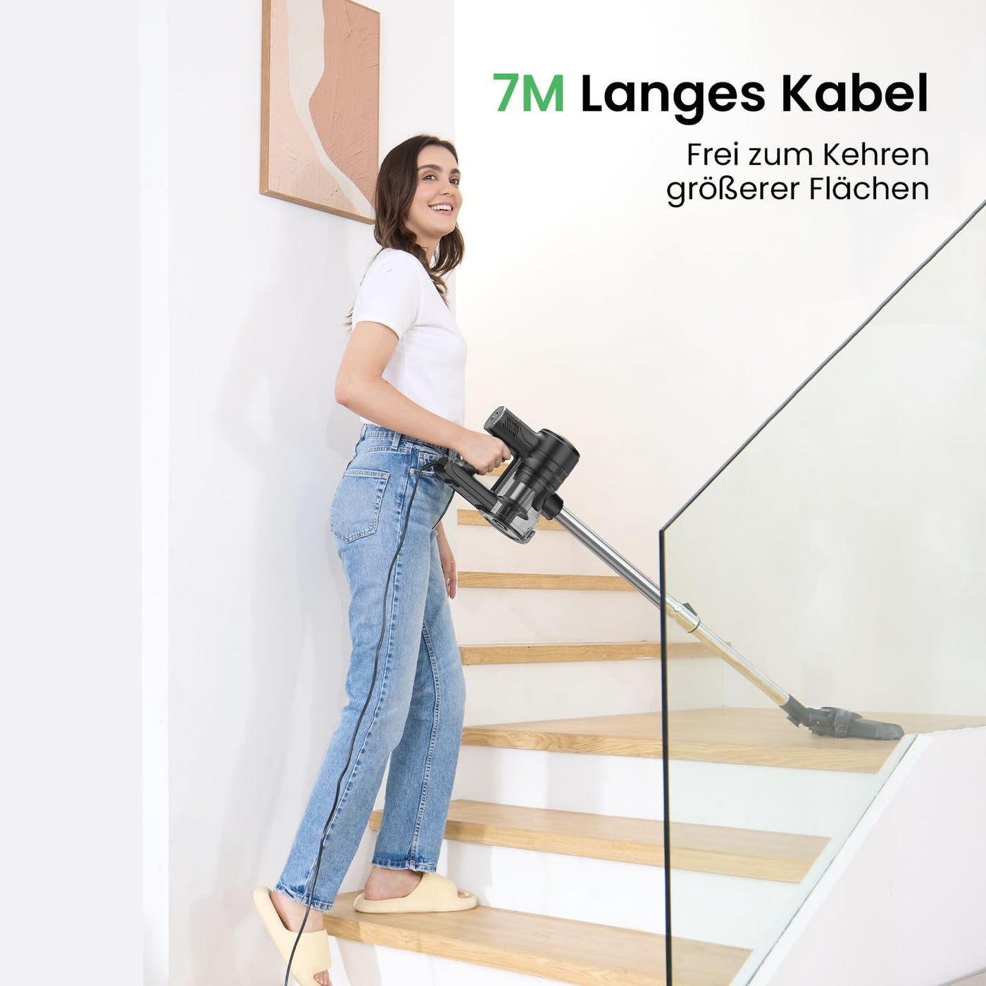 Vexilar 5-in-1 Staubsauger, 600W/28KPa Staubsauger mit Kabel, Leicht Handstaubsauger mit 7m Kabellänge, 800ml Staubbehälter, Stielstaubsauger mit Kabel für Boden, Teppich, Haare