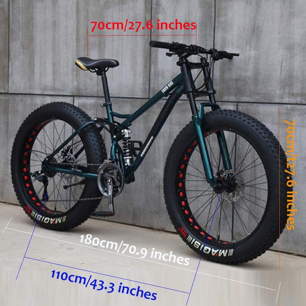 Mountainbike, 26 Zoll (66 cm), MJH-01, Erwachsene, Fat-Tyre-Mountain-Trail-Bike, 24-Gang-Fahrrad, Rahmen aus Karbonstahl, doppelte Vollfederung, doppelte Scheibenbremse, Orange/Cyan