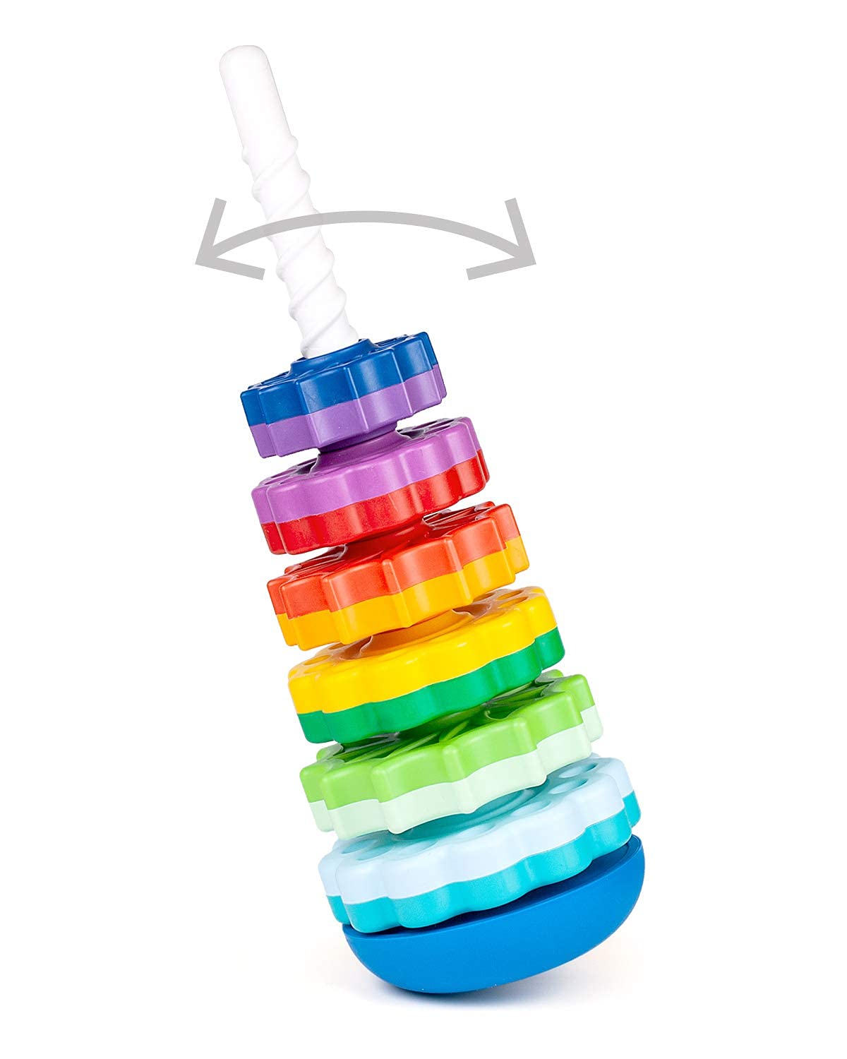 FANCY 40 cm groß Stapelturm Baby Kinderspielzeug ab 1 2 3 Jahre Farbring Pyramide mit Spiralgewinde Zahnradspiel Ringstapelturm Ringpyramide Stapel Ringe für Kinder und Baby