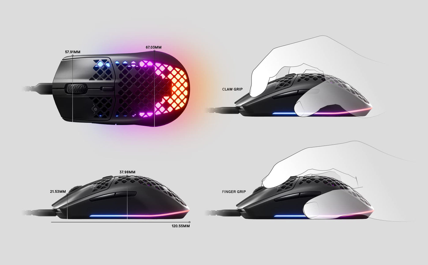 SteelSeries Aerox 3 - Superleichte Gaming-Maus - Optischer TrueMove Core Sensor mit 8.500 CPI - Ultraleichtes, wasserfestes Design - Schwarz