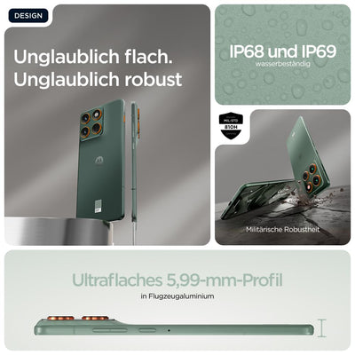 Motorola Edge 70 Smartphone (Robustes 6,67"-pOLED-Display mit Gorilla Glass 7i, 50-MP-Kamera, 12-512 GB, Wasser- und hitzebeständig, 68W-TurboPower-Aufladen), Pantone Lily Pad, inkl. Magnetcover