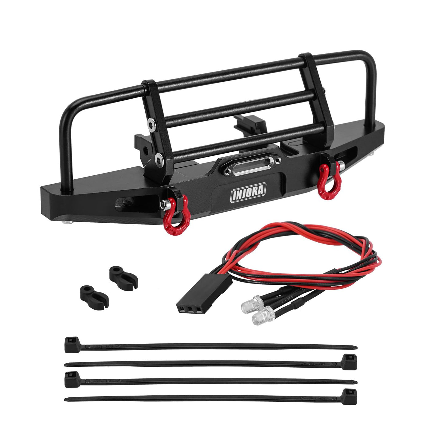 INJORA Vorder und Hinter Stoßstange - CNC Aluminium Stoßstange mit Licht für 1/18 RC Crawler TRX4M Defender Upgrade