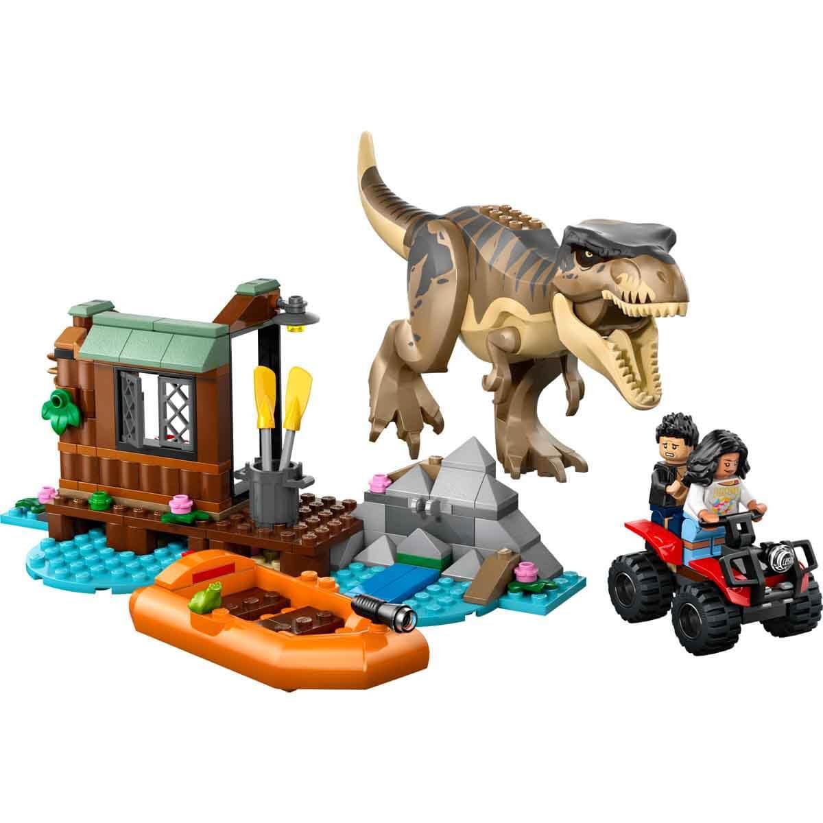 LEGO Jurassic World Flucht vor dem T.Rex – Interaktives Spielzeug mit Dinosaurier-Figur, Boot, ATV und 2 Minifiguren – Geschenk für Jungen und Mädchen ab 5 Jahren – 76975