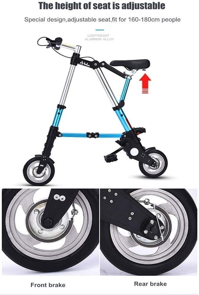 Kcolic 8 Zoll Mini Klappfahrrad Ultraleichtes tragbares Klappfahrrad für Erwachsene Studenten Klappbarer Fahrradträger für Outdoor-Sportarten Radfahren Reisen D,8inch