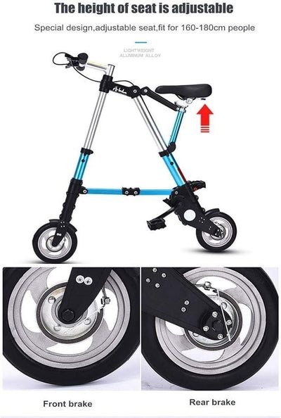 Kcolic 8 Zoll Mini Klappfahrrad Ultraleichtes tragbares Klappfahrrad für Erwachsene Studenten Klappbarer Fahrradträger für Outdoor-Sportarten Radfahren Reisen D,8inch