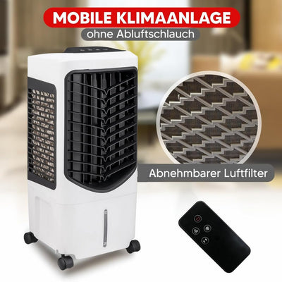 JUNG LIFETIME DAY Klimaanlage Mobil ohne Abluftschlauch, mit Fernbedienung, Timer, 3in1 - Luftkühler, Luftreiniger, Luftbefeuchter, Mobile Ventilator mit Wasserkühlung, Mobiles Klimagerät leise