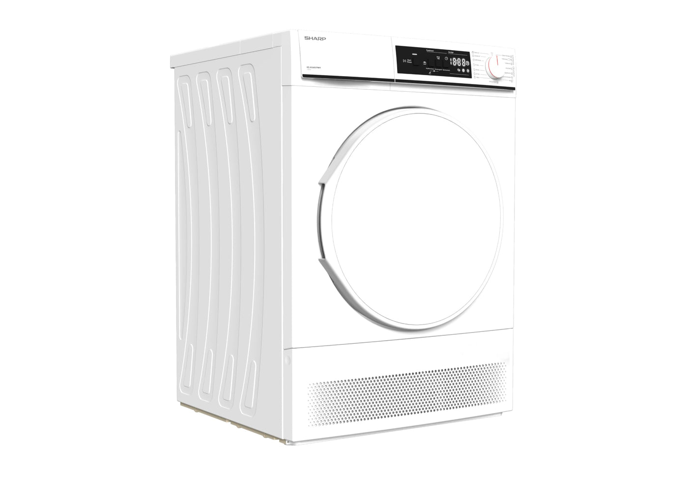 Sharp KD-NCA0S7PW9-DE Kondenstrockner Frontlader, 10 kg, 15 Programme, 29 Min. Kurzprogramm, Schontrommel, LED-Innenbeleuchtung, Kindersicherung, Weiß