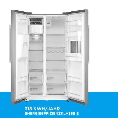 Midea KS-EIX 6.23 Side-by-Side Kühl-/Gefrierkombination/176,5 cm hoch/No Frost/Inverter Compressor/mit Barfach/Wasser-/Eisspender mit Festwasseranschluss/Twin Control, Rostfreier Stahl