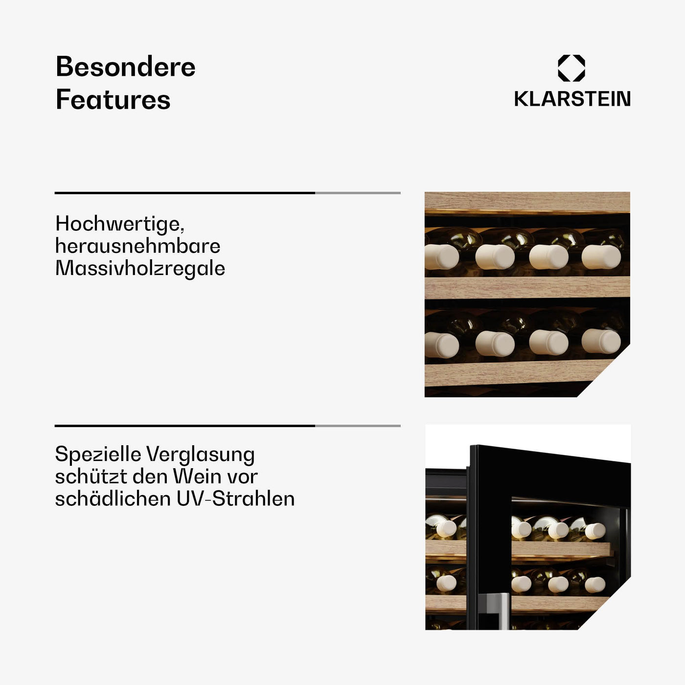 Klarstein Vinsider Duo Weinkühlschrank - 79 Flaschen, 2 Zonen, 5-22 °C, Touch-Bedienung, LED-Beleuchtung, UV-Schutz, Einbauschrank, Schwarz