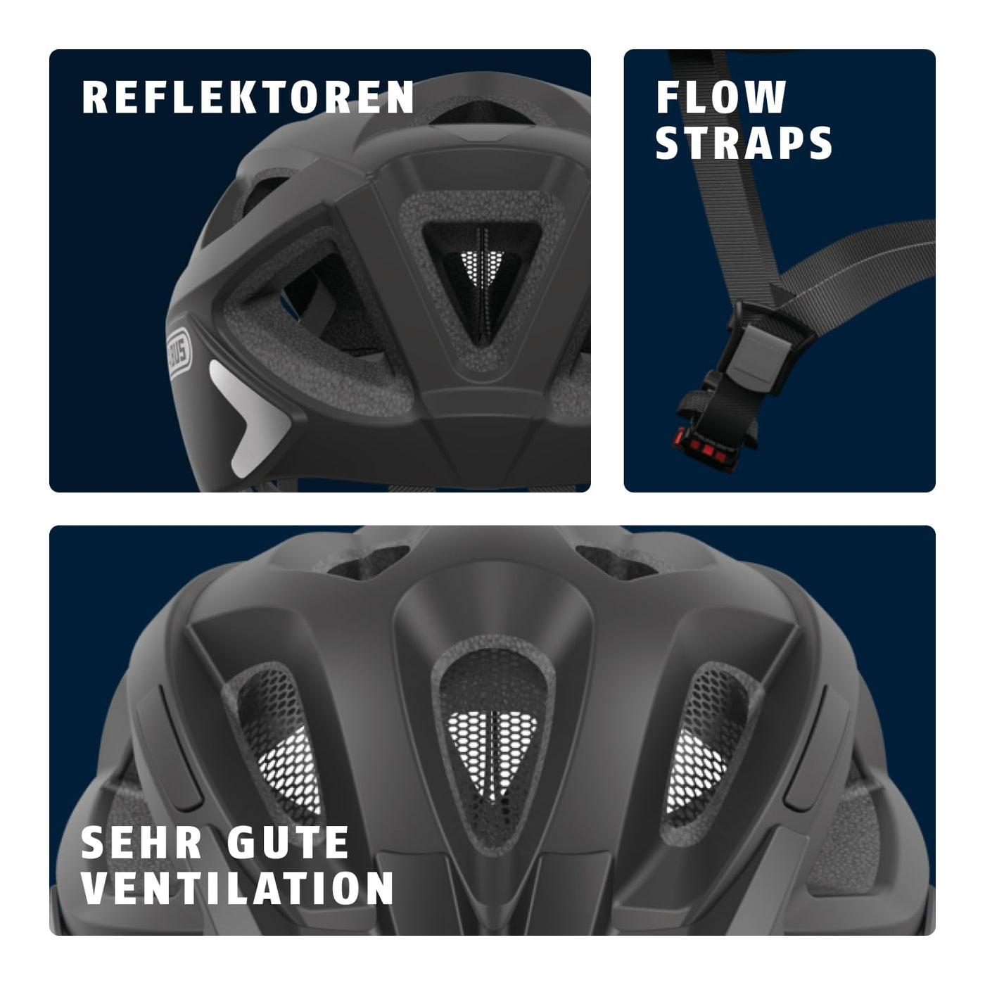 ABUS Stadthelm Aduro 2.0 - Allround-Fahrradhelm mit Licht - in sportivem Design für den Stadtverkehr - für Damen und Herren - Schwarz Matt, Größe L