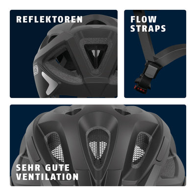 ABUS Stadthelm Aduro 2.0 - Allround-Fahrradhelm mit Licht - in sportivem Design für den Stadtverkehr - für Damen und Herren - Schwarz Matt, Größe L