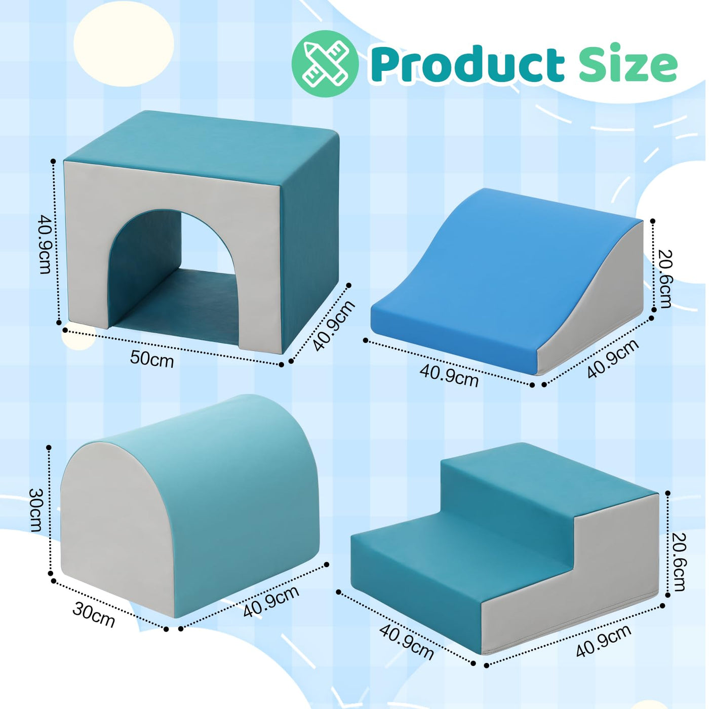 SweHouse Schaumstoff Bausteine Kinder Klettern: 4 PU-Leder Indoor Softbausteine Spielbausteine - Weiche Bausteine Baby Montessori Kletterspielzeug mit Ellipsenbogen(Modern)