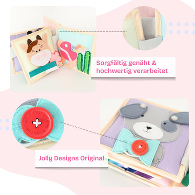 Jolly Designs – Mini Quiet Book Magischer Vogel – Montessori Spielzeug ab 18 Monaten – Motorik & Kreativität fördern – Busy Book aus Filz – Handgefertigtes Filzbuch – Perfekt für unterwegs & Reisen