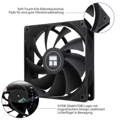 Thermalright TL-C12C CPU-Lüfter 120mm Gehäuse Kühler Lüfter, 4Pin PWM Silent Computer Lüfter mit S-FDB Lager enthalten, bis zu 1550RPM Lüfter