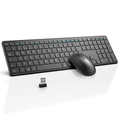 Tastatur Maus Set Kabellos, SABLUTE 2,4GHz UltraDünn Leise Kabellose Tastatur und Maus, Ergonomisch Funktastatur in Voller Größe mit 19 Sondertasten und einen Nummernblock, für PC, Laptop, Windows