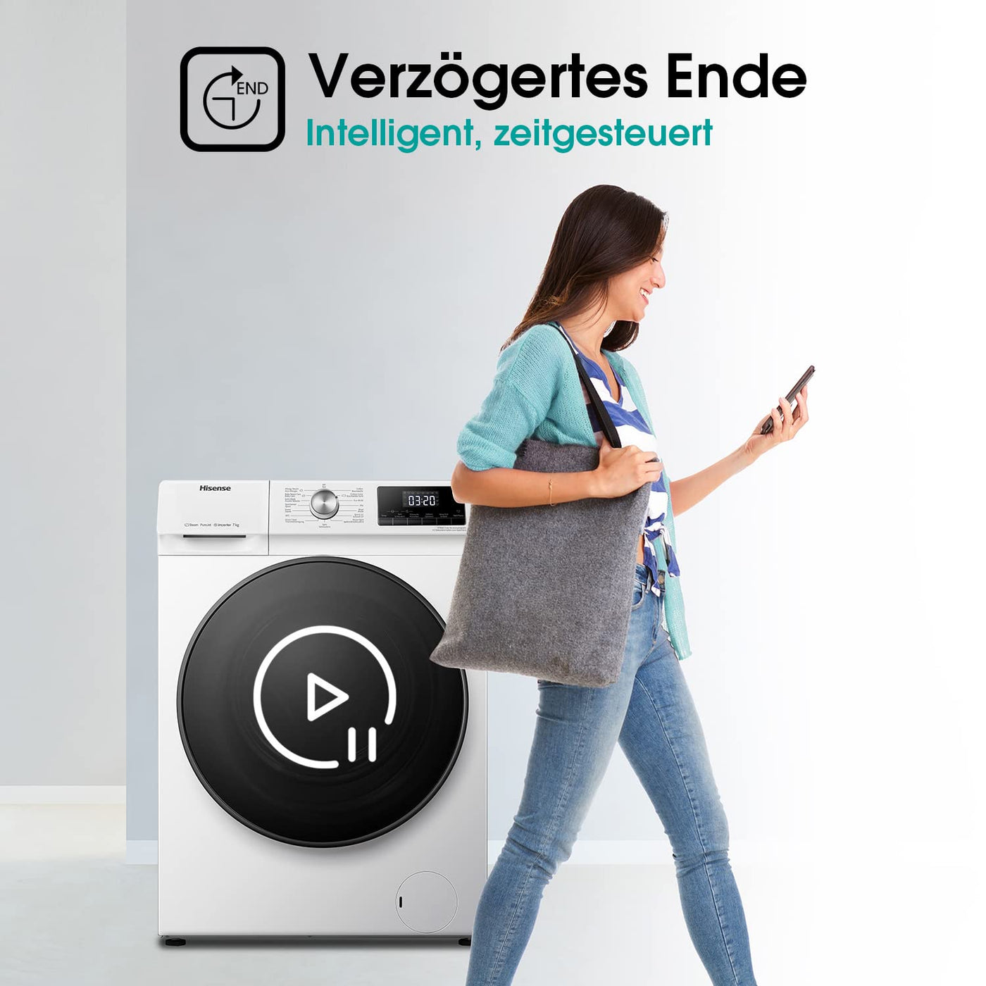 Hisense WFQA7014EVJM Waschmaschine mit Dampffunktion/ 7 kg /AquaStop/ 1400 U/min /15 Programme/ Inverter PowerDrive Motor/Edelstahltrommel/Kindersicherung/Trommelreinigung/Weiß