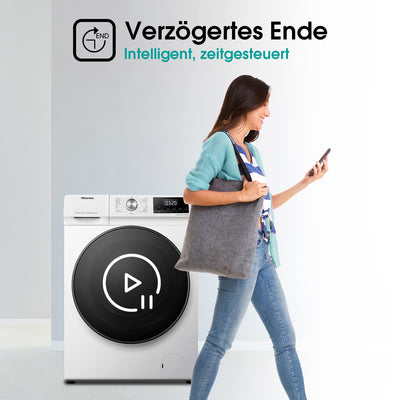 Hisense WFQA7014EVJM Waschmaschine mit Dampffunktion/ 7 kg /AquaStop/ 1400 U/min /15 Programme/ Inverter PowerDrive Motor/Edelstahltrommel/Kindersicherung/Trommelreinigung/Weiß