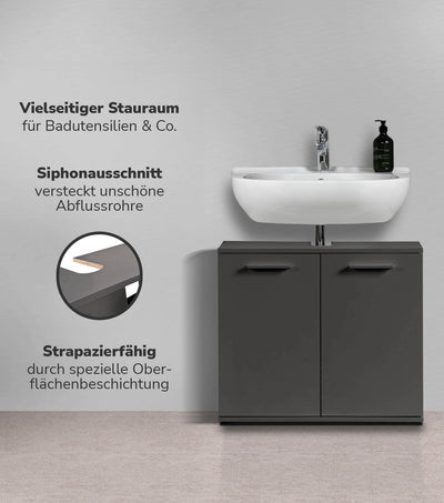 mokebo® Waschbeckenunterschrank in Anthrazit-Schwarz 'Der Waschbär', Waschtischunterschrank oder Unterschrank fürs Waschbecken im Badezimmer, auch als Badezimmerschrank o. Badschrank 60x70x34 (HxBxT)