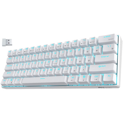 RK ROYAL KLUDGE RK61 Mechanische Gaming-Tastatur, kabellos, 60%, ultrakompakt, mit blauem Clicky-Schalter, kompatibel für die Verbindung mit Mehreren Geräten, Weiß
