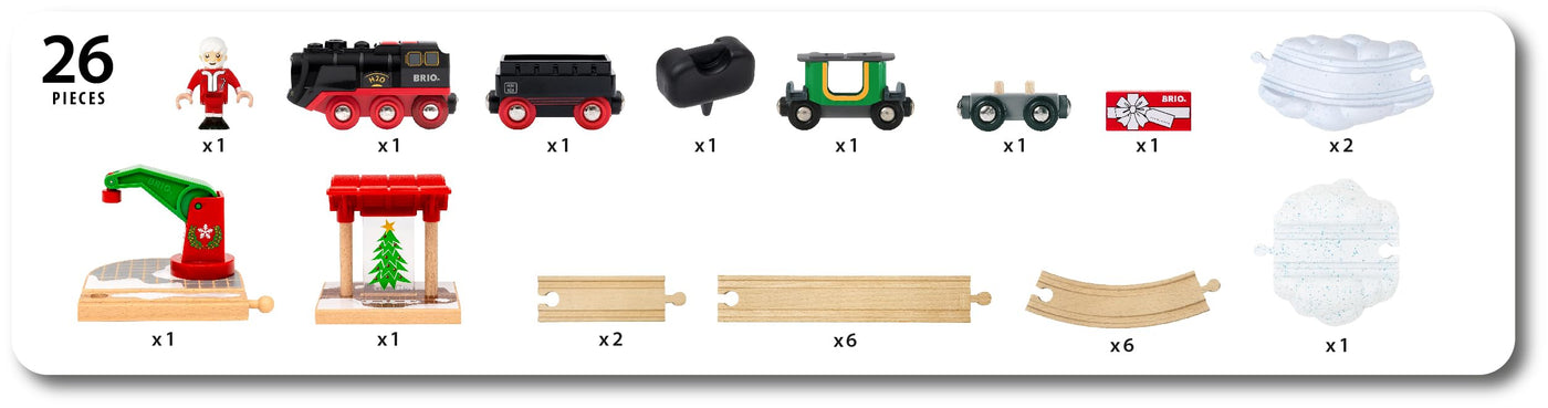 BRIO World 36014 Batterie-Dampflok Weihnachts-Set - Aus dem Schornstein der Lokomotive strömt kalter Wasserdampf - Großes Schienenlayout für eine Rundtour um den Weihnachtsbaum, empfohlen ab 3 Jahren