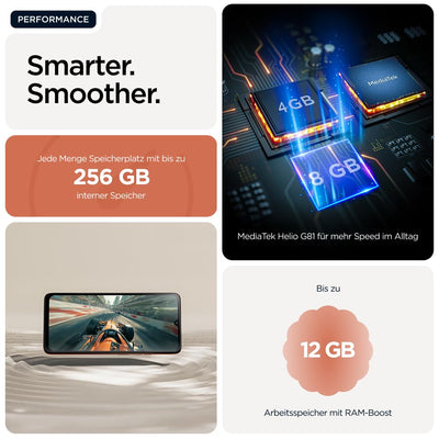 Motorola Moto g06 Smartphone (Kratzfestes 6,88"-HD+-Display Dank Corning Gorilla Glass 3, wasserabweisend, 50-MP-Kamera, 4/256 GB, 5100 mAh, TurboPower-Aufladen) Pantone Arabesque, inkl. Schutzcover