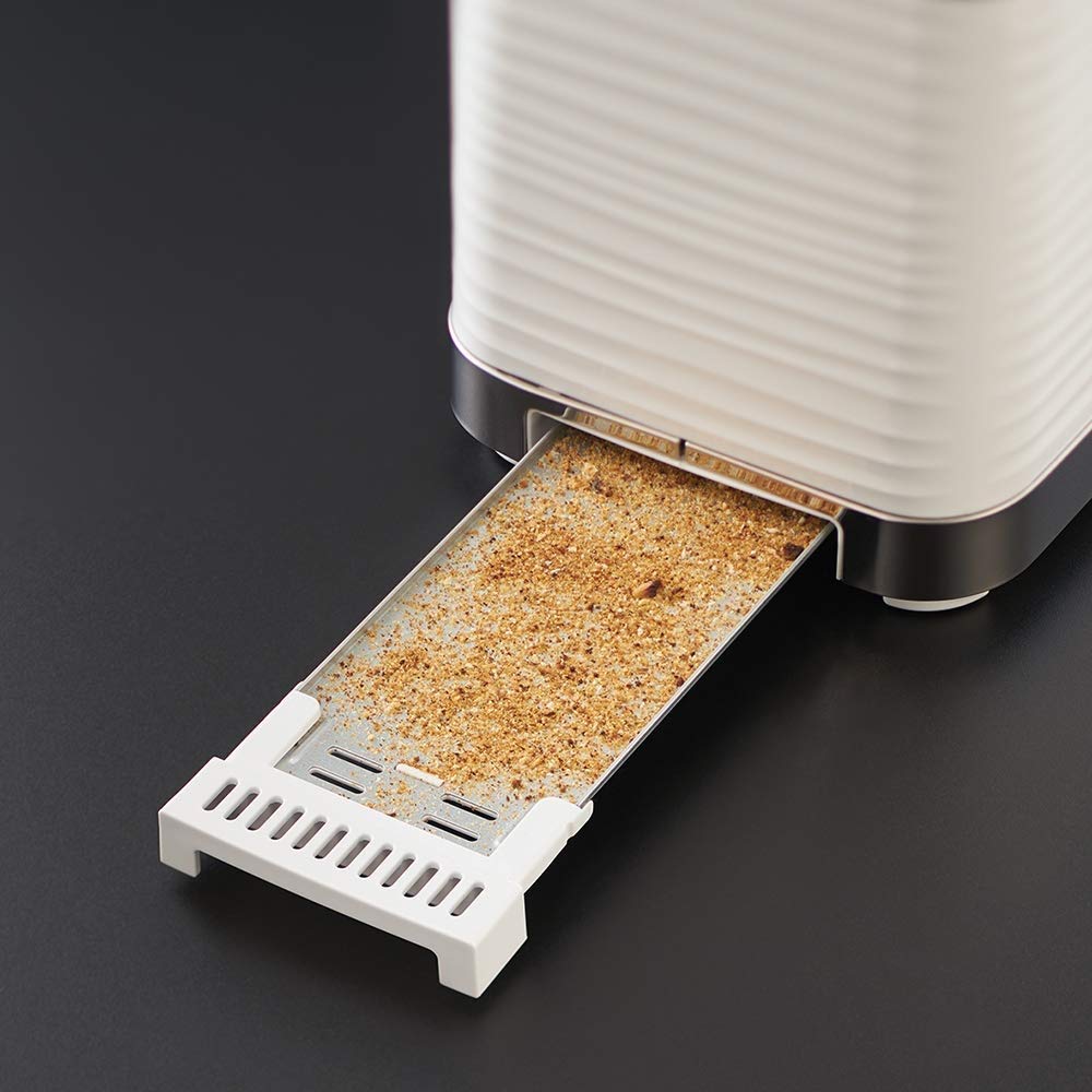 Russell Hobbs Toaster [für 2 Scheiben] Inspire Weiss mit hochwertiger Hochglanz-Struktur (extra breite Toastschlitze, inkl. Brötchenaufsatz, 6 Bräunungsstufen + Auftau- & Aufwärmfunktion) 24370-56