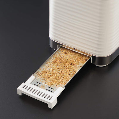 Russell Hobbs Toaster [für 2 Scheiben] Inspire Weiss mit hochwertiger Hochglanz-Struktur (extra breite Toastschlitze, inkl. Brötchenaufsatz, 6 Bräunungsstufen + Auftau- & Aufwärmfunktion) 24370-56