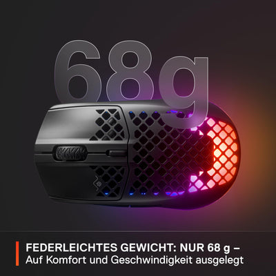 SteelSeries Aerox 3 Wireless - RGB Gaming-Mouse mit Öffnungen in der Oberfläche - Federleichtes, wasserabweisendes Design - Optischer TrueMove Air-Sensor mit 18.000 DPI - Onyx