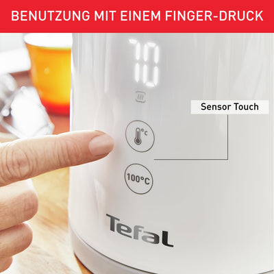 Tefal KO6931 Sense Wasserkocher | 1,5 L Kapazität | Digitalanzeige | 5 Temperaturstufen | 360°-Sockel | Wasserstandsanzeige | herausnehmbarer Kalkfilter | 30 Minuten Warmhaltefunktion| 1800W | weiß