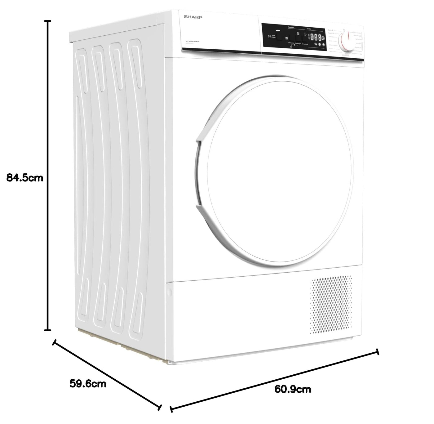 Sharp KD-NHA8S8PW3-DE Wärmepumpentrockner Frontlader, 8 kg, 15 Programme, 30 Min. Kurzprogramm, Schontrommel, LED-Innenbeleuchtung, Kindersicherung, Weiß