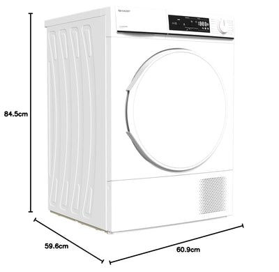 Sharp KD-NHA8S8PW3-DE Wärmepumpentrockner Frontlader, 8 kg, 15 Programme, 30 Min. Kurzprogramm, Schontrommel, LED-Innenbeleuchtung, Kindersicherung, Weiß