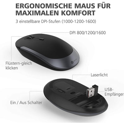 iClever GK03 2.4G Tastatur Maus Set Kabellos, Aluminium Wireless Slim Tastatur QWERTZ Layout (Deutsch), für Computer/Desktop/PC/Laptop/Oberfläsche/Windows 10/8/7/Vista/XP (2.4GHz, USB)