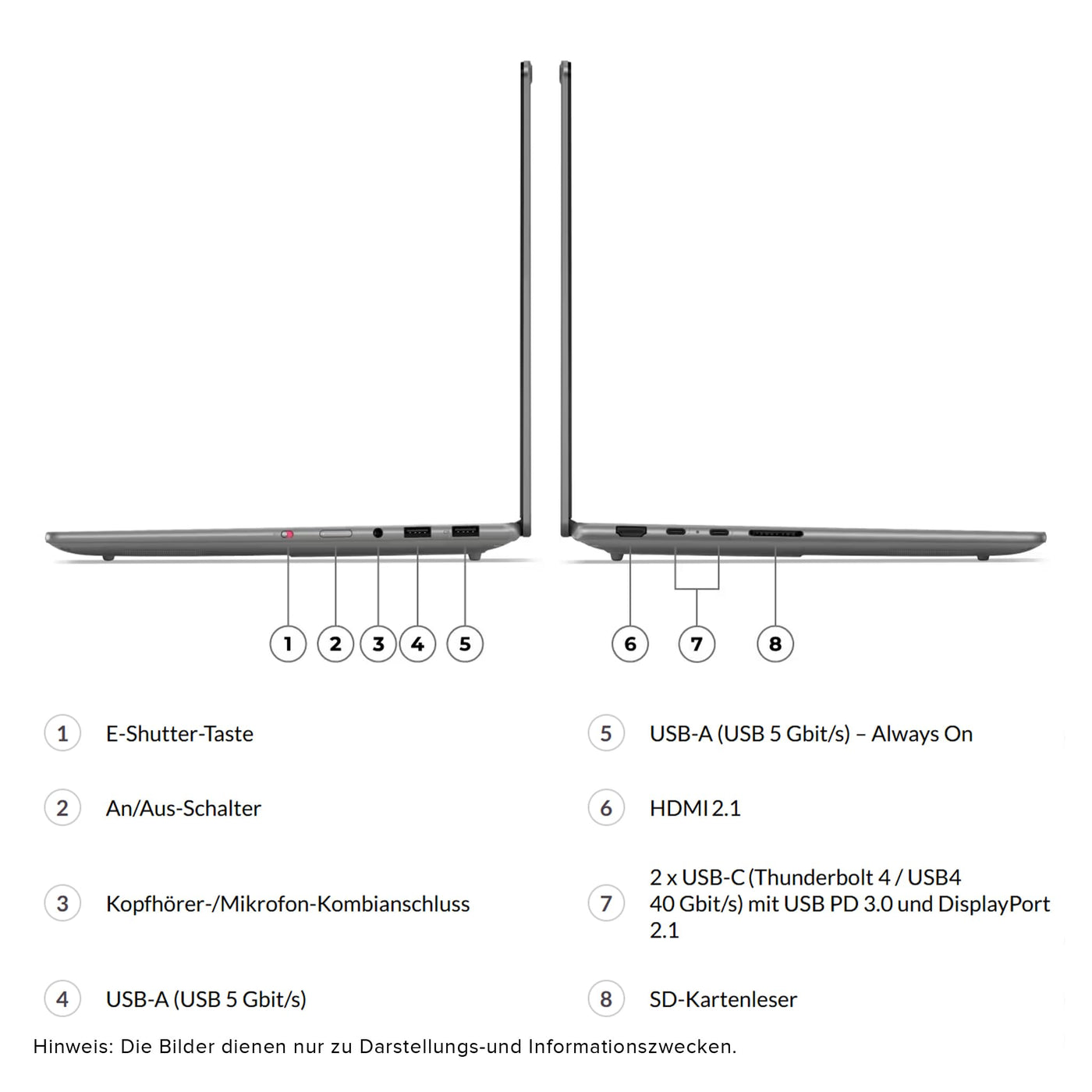 Lenovo Yoga Pro 7 14IAH10 Laptop, Intel Core Ultra 7-255H, 32 GB LPDDR5x RAM, 2 TB PCIe SSD, 14.5" 3K OLED Touchscreen Display, Intel Arc 140T GPU, Backlit QWERTZ Tastatur, Windows 11 Pro, Luna Grey