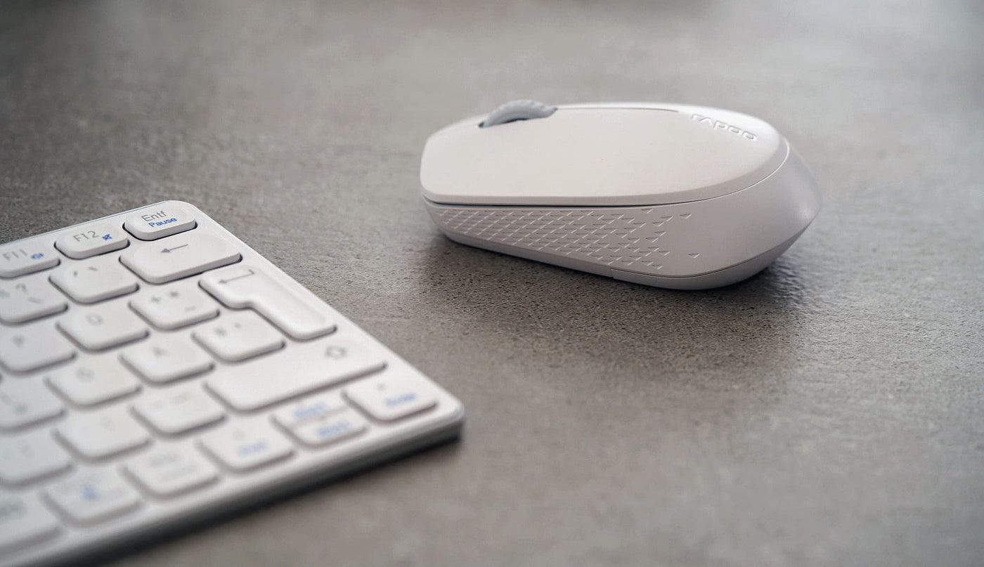 Rapoo 9600M kabelloses Tastatur-Maus Set Wireless Deskset 1300 DPI Sensor wiederaufladbarer Akku flaches Aluminium Design DE-Layout QWERTZ PC & Mac - weiß
