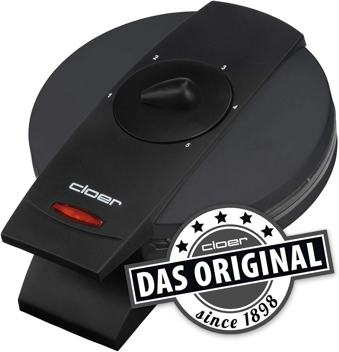 Cloer 1620 Waffeleisen für klassische Herzwaffeln, 930 W, Waffelgröße 15,5 cm, stufenlos wählbarer Bräunungsgrad, schwarz