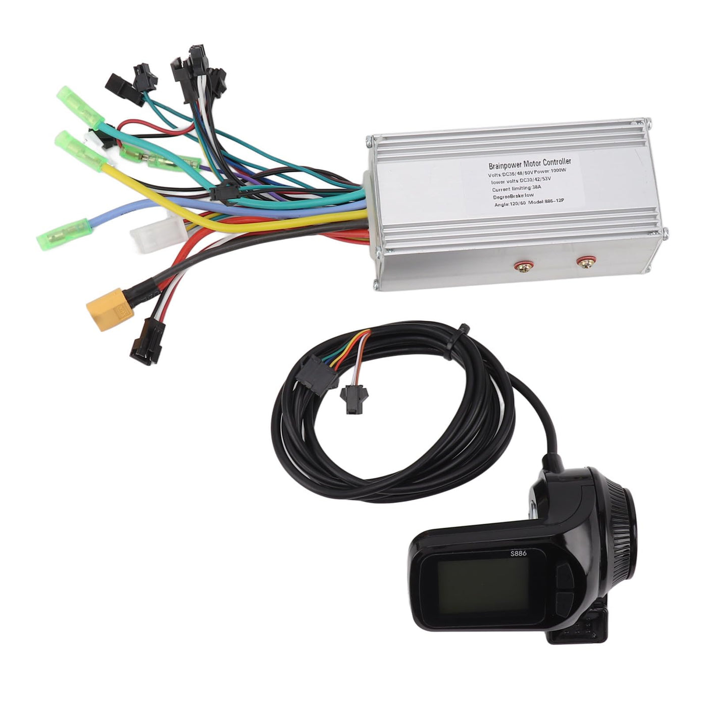 BuyWeek Elektrofahrrad Brushless Motor Controller Kit, 36V 48V 60V 1000W 38A Sinuswellen Bürstenloser Controller 886 Daumengas mit LCD Display für E-Bike Elektroroller
