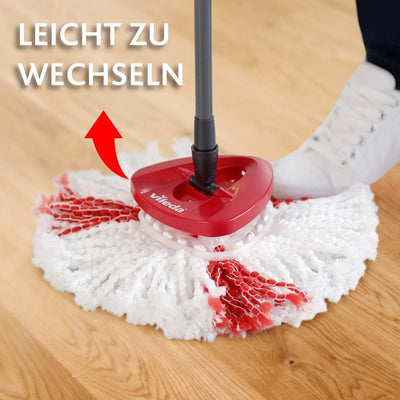 Vileda Turbo Wischmopp Komplett Set mit extra 2in1 Moppkopf, Bodenwischer mit Teleskopstiel, 2 Mikrofaser Moppköpfe mit Kraftfasern und Eimer mit Powerschleuder, schnell und reinigungsstark