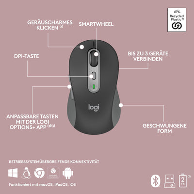 Logitech MK950 Signature Slim kabelloses Tastatur-Maus-Set, schlankes Design, leise tippen, Wechsel zwischen DREI Geräten, Bluetooth, mehrere Betriebssysteme, Windows, Mac, DEU QWERTZ-Layout, Graphit