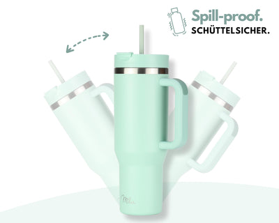 Milu Thermobecher 1200ml mit Strohhalm & Henkel, 24h Eisgekühlt / 12h heiß Edelstahl Tumbler 40oz mit Griff, Isolierbecher to go, Trinkflasche doppelwandig isoliert (Mellow Mint, 1200ml)