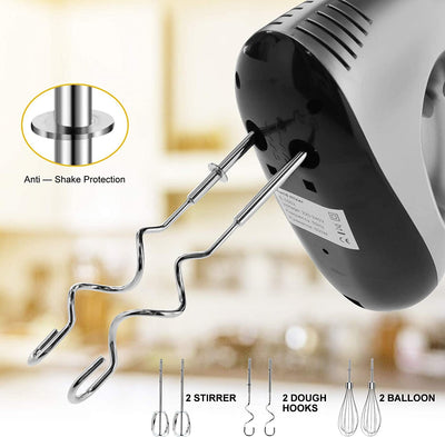 Stabmixer NWOUIIAY Handmixer Elektrischer 500W 5 Geschwindigkeitsstufen 6-in-1 Set mit Schneebesen Knethaken Teigrührer Handrührgerät mit Ein-Knopf-Auswurf für Backen Desser
