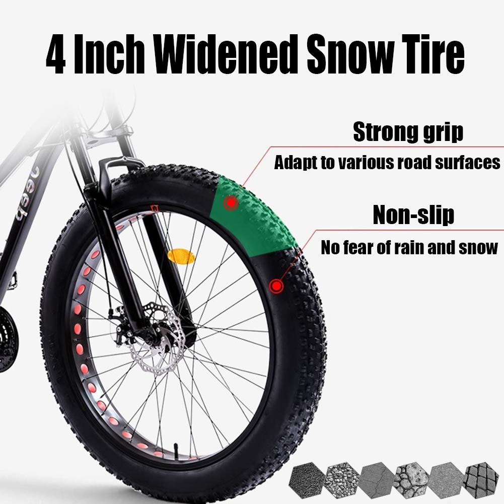 Wmmner 26 Zoll Mountainbikes Mit Doppelfederung Für Erwachsene Männer Frauen, Fettreifen Anti-Rutsch Mechanische Scheibenbremsen Mountainbike, All Terrain High Carbon Steel Bike, Rot, 27 Geschwindigke