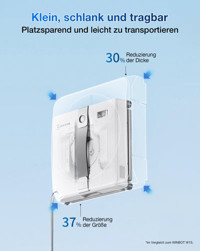 ECOVACS WINBOT Mini Fensterputzroboter, kompaktes Design, Doppel-Düsen mit Ultraschall-Zerstäubung, 9-Stufen-Schutzsystem, intelligente Pfadplanung, 3 Reinigungsmodi, Anti-Rutsch-System, Grau