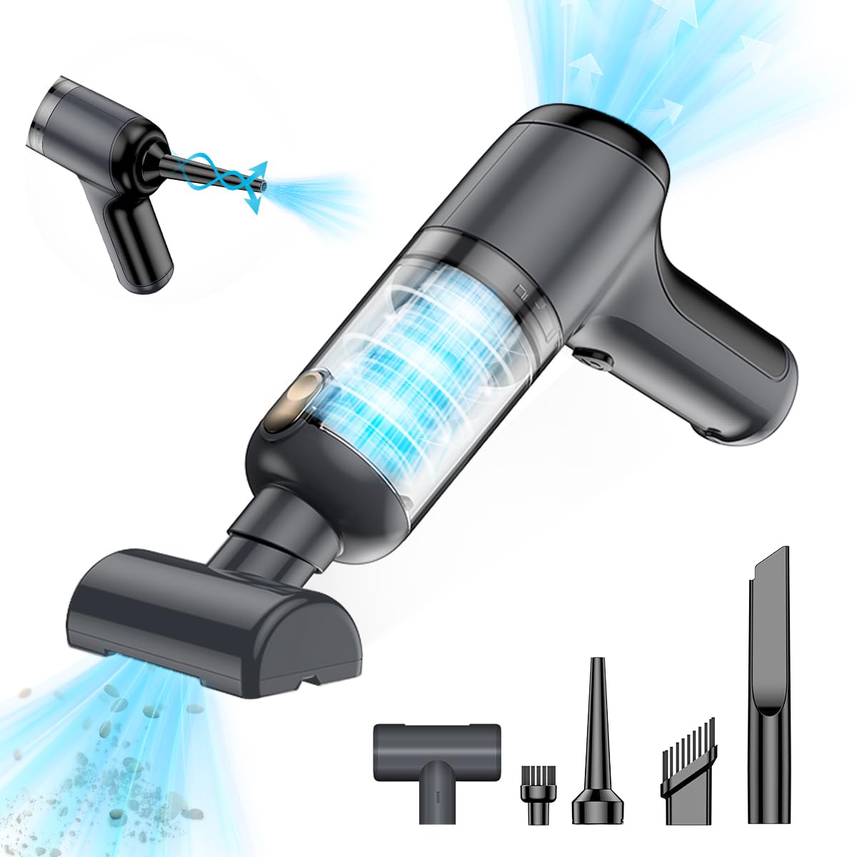 USUIELIGHT Handstaubsauger Akku 6000Pa - Handstaubsauger Kabellos mit 18 Min Laufzeit, 4000mAh, Leicht und Tragbar, Autosauger mit Blas- und Saugfunktion für Auto, Haus, Büro, Tierhaare