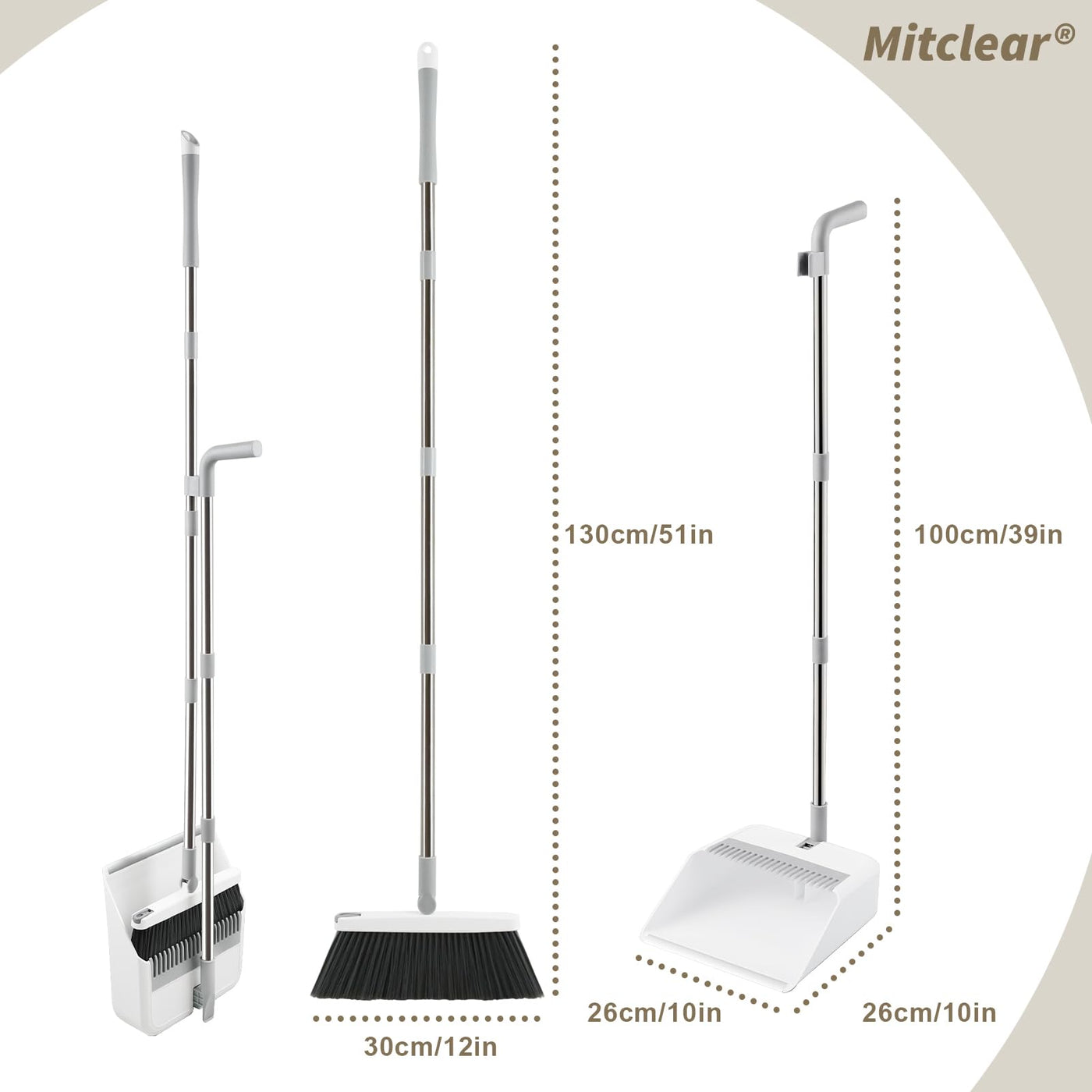 Mitclear Besen und Kehrschaufelset Set mit Langem Griff, 180° drehbare Kehrbesen Kehrmaschine und Haushalt Kehrschaufel Combo mit Aluminiumlegierung-lippe für die Reinigung von Haus, Büro, Lobby