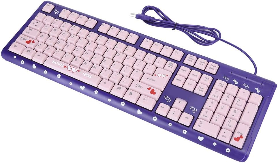 Sxhlseller 104 Tasten USB Wired Keyboard, QWERTY Ultra Thin Cartoon Computer Keyboard, wasserdichte Universal Mechanische Tastatur für Home Business Office Game(Lila Pulver)
