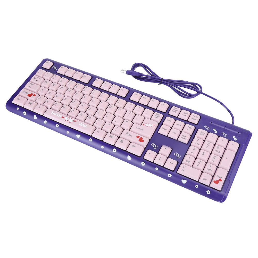 Sxhlseller 104 Tasten USB Wired Keyboard, QWERTY Ultra Thin Cartoon Computer Keyboard, wasserdichte Universal Mechanische Tastatur für Home Business Office Game(Lila Pulver)
